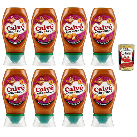 Calvé Sauce Agro & Dolce, Fruchtige Süß - Sauer - Sauce, Glutenfrei Würzsauce, Top Down 8x 250ml inkl. Italian Gourmet polpa 400g Original italienisch