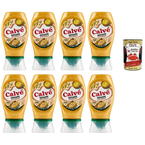 Calvè Senape Gourmet, Senf mit leicht würzigen Körnern, Würzsoße, Glutenfrei Würzsauce, Top Down 8x 250ml inkl. Italian Gourmet polpa 400g Original italienisch