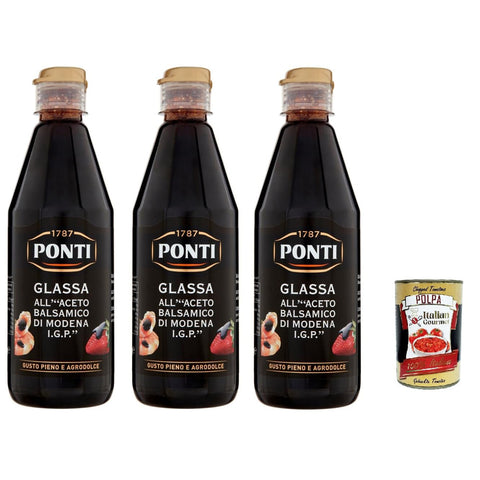 Ponti Glassa all'Aceto Balsamico di Modena IGP, Glasur mit Balsamico Essig aus Modena I.G.P 3x500g Original italienisch Sauce