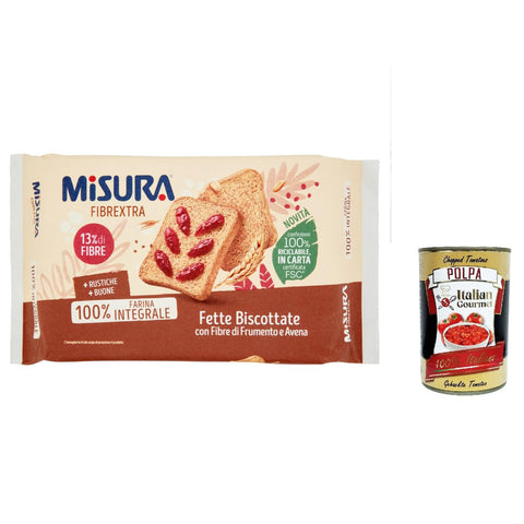 Misura Fette Integrali Fibraextra Zwieback mit Weizenfasern und Hafer 320g 6x Original italienisch inkl. Italian Gourmet Polpa 400g