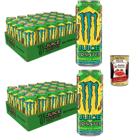 Monster Energy Drink Dose Tropical Juice Rio Punch, mit Noten von süßem Papaya, Vanilleeiscreme, 48x 500 ml, flavored soft drink italienisch Original