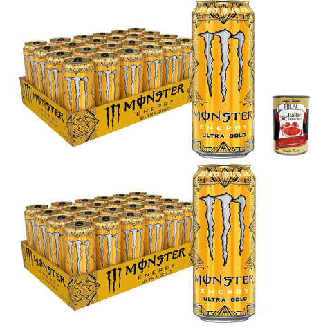Monster Energy Ultra Gold - koffeinhaltiger Energy Drink mit fruchtigem Ananas-Geschmack - ohne Zucker und ohne Kalorien - in praktischen Dosen (48x500 ml)