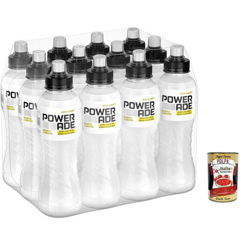 Powerade Active Water Zitrone-Limette - kalorienfreies, zuckerfreies Erfrischungsgetränk mit Vitamin B3 und B6 - Sportgetränk mit Mikronährstoffen Flaschen (12 x 500 ml) Original italienisch inkl. Italian Gourmet Polpa 400g