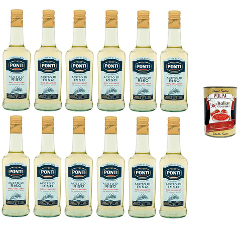 Ponti Aceto di Riso 100% Italiano Reisessig 100% italienisch 12x500 ml italienisch Original + kostenlos polpa 400 g