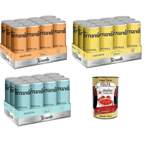 Italian Gourmet Ferrarelle Testpaket Orangeade, Limonade, kohlensäurehaltig, in natürlichem sprudelndem Mineralwasser 36x250ml Original italienisch Getränk