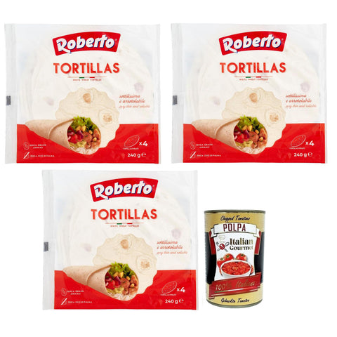 Roberto Tortillas,Packung mit 240 g, Jede Packung enthält 4 Weiße Weizentortillas Fladenbrot & Wraps italienisch Original