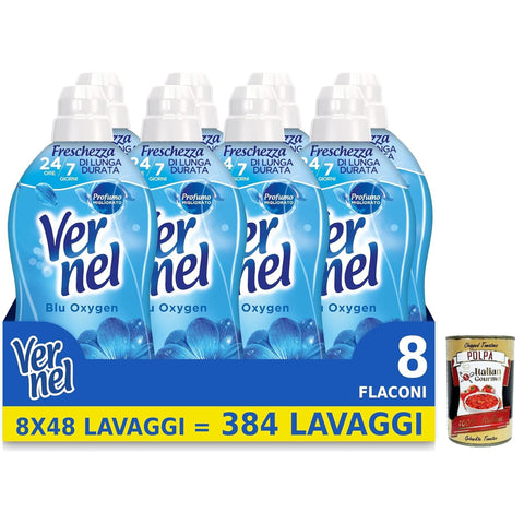 Vernel Blu Oxygen Weichspüler konzentriert duftend intensive Frische und Weichheit 8x48 Waschgänge insgesamt 368 Waschgänge italienisch Original + kostenlos polpa