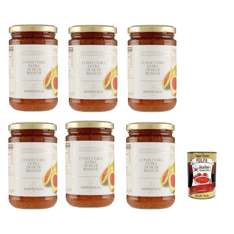 Agrisicilia Confettura Extra di Fichi Bianchi White Figs Extra Jam Weiße Feigen Extra Konfitüre Marmelade - 6x360 g italienisch Original Pastasauce + kostenlos