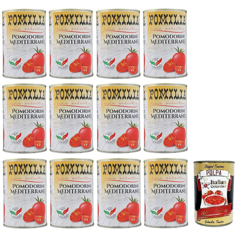 Pomilia Pomodorini Ciliegini Mediterranei, Mediterrane Kirschtomaten, 100% italienische Tomaten 12x400g Original italienisch Feinkost