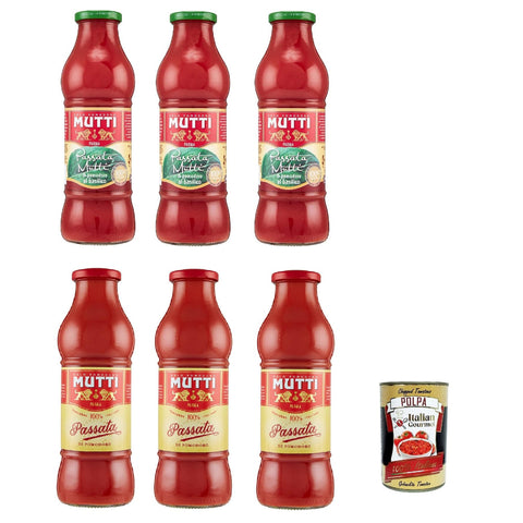 Mutti Passata di Pomodoro Testpaket, classica und con basilico 6x700g Original italienisch Sauce