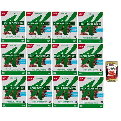 Special K High Protein 21%, Cereals Kakao und Haselnuss, Vollkorn Weizen und Gerste mit Vitaminen und Mineralstoffen, Frühstückscerealien, 12x 320 g italienisch Original