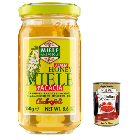 Ambrosoli miele d'acacia Acacia Honig Brotaufstrich Creme 250 g 6x italienisch Original Pastasauce + kostenlos polpa 400 g