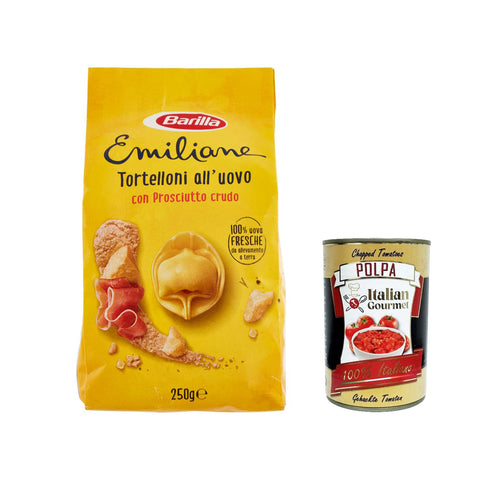 Barilla Pasta all' Uovo Le Emiliane Tortelloni con Prosciutto Crudo Eiernudeln Pasta mit Ei 250 g 3x italienisch Original + kostenlos polpa 400 g
