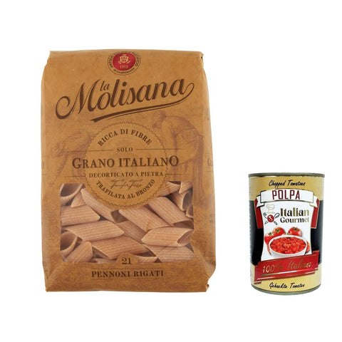 Pasta La Molisana Pennoni Rigati n.21 Integrale Vollkornnudeln Kurze Nudeln, NUR italienischer Weizen - 500g 6x Original italienisch inkl. Italian Gourmet P0lpa 400g