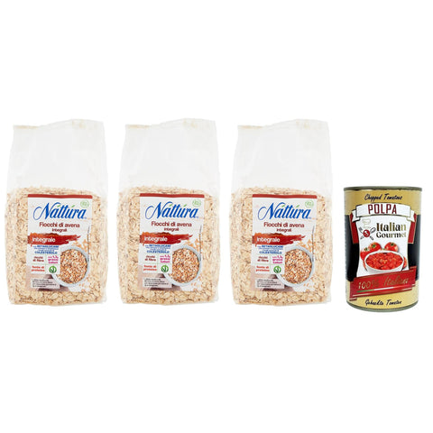 Náttúra Fiocchi di Avena Integrali BIO, Vollkorn Haferflocken aus Biologischem Anbau, Beutel 3x500g Original italienisch Kaltes Müsli
