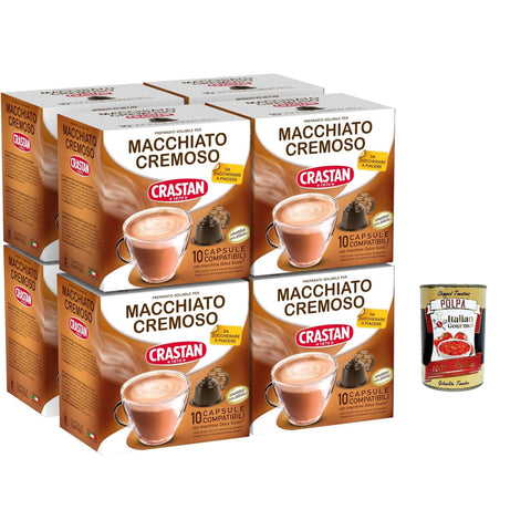 Crastan, 80 Kapseln, 8 Kisten aus 10 Kapseln Macchiato e cremoso Geschmack, Kapseln, die mit süßem Geschmack kompatibel sind, um zu süßen zu schmecken