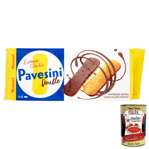 Barilla Pavesi Pavesini Double Eier Kekse mit dunkler Schokolade Basis Italienische Kekse 60 g 12x italienisch Original + kostenlos polpa 400 g