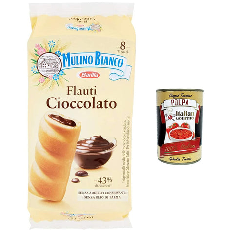 Mulino Bianco Flauti mit Schokolade kuchen süßer für zwischendurch - 280 g 12x italienisch Original Gebäck + kostenlos polpa 400 g
