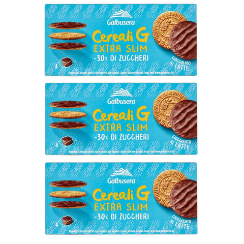 Galbusera Cereali G Extra Slim Latte Müslikekse Kekse aus Getreide Umhüllt von Milchschokolade Packung à, jede Packung 3x120g Original italienisch