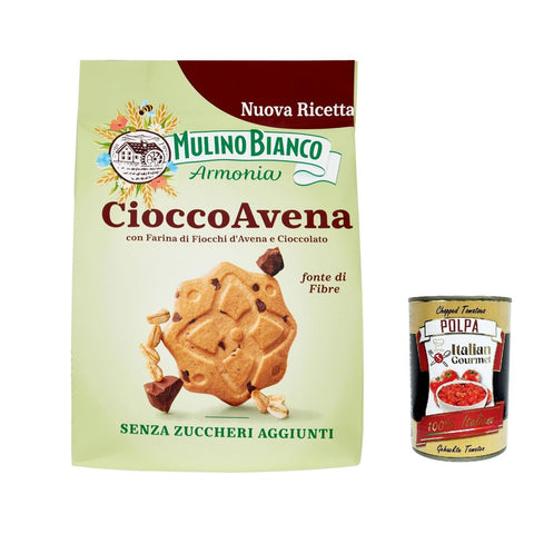 Mulino Bianco Cioccoavena Kekse mit weniger Fett dunkler Schokolade Haferflocken und Orangenschale 270 g 3x italienisch Original + kostenlos polpa 400 g