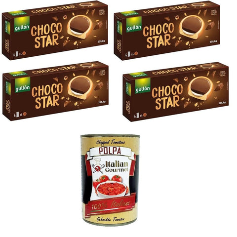 Gullon Choco Star Keks gefüllt mit Sahne und überzogen mit Milchschokolade 4x 235,8 gr Kekse italienisch Original