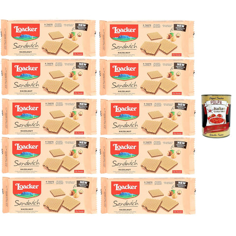 Loacker Haselnuss Sandwich Waffel mit 2 leckeren knusprigen Waffeln gefüllt mit 100% italienischer Haselnusscreme 10x75 gr italienisch Original