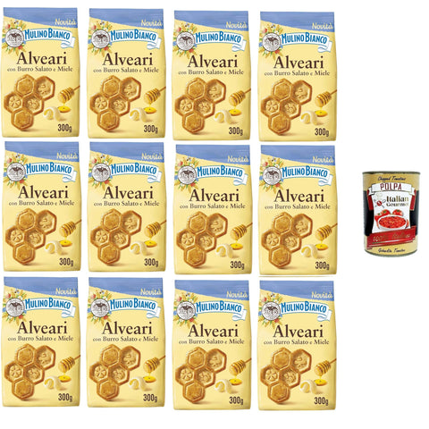 Mulino Bianco Alveari, Biscotti con Burro salato e Miele Kekse mit gesalzener Butter und Honig 12x300g Original italienisch