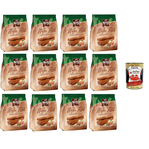 Naty Premium Wafer Rolls Hazelnut Cream Haselnusscreme Waffeln Sandwiches 12x100 g italienisch Original Kekse + kostenlos polpa 400 g
