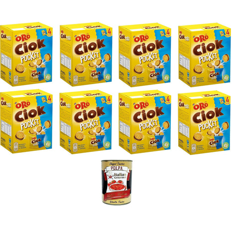 Oro Ciok Pocket, Mini Kekse gefüllt mit leckerer Milchschokoladencreme, einfacher und leckerer Snack, ohne Farb und Konservierungsstoffe, 8x 160 g italienisch Original