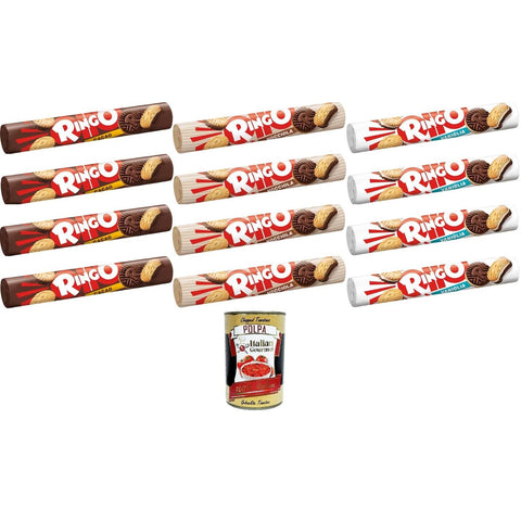 Pavesi Testpaket Ringo Biscuits Kakao, Haselnuss, Vanille Tubenpackung 12x 165 gr Kekse italienisch Original