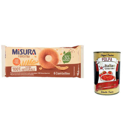 Miusra Ciambelline Integrali Fibraextra Kuchen Vollkornmehl Wholemeal Donuts 230 g 6x italienisch Original Gebäck + kostenlos polpa 400 g