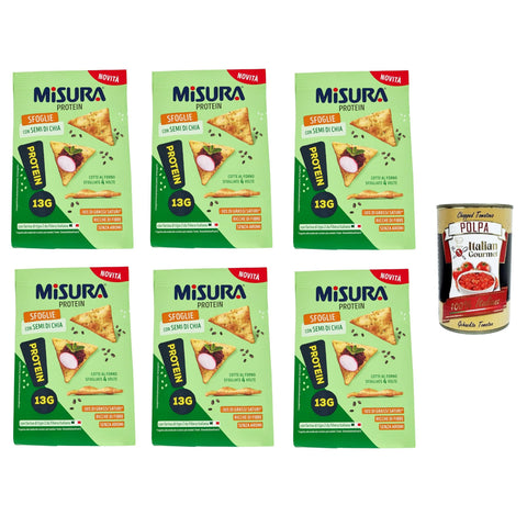 Misura Protein Sfoglie con semi di Chia Protein-Puffs mit Chia-Samen abmessen 6x170 g italienisch Original Pastasauce + kostenlos Polpa di Pomodoro 400 g