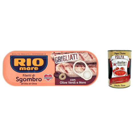 Rio Mare Sgombro gegrillte Makrelenfilets mit grünen, schwarzen Oliven 3x120g Original italienisch Feinkost