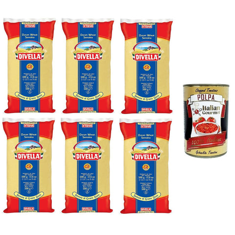 Divella Semola di Grano Duro Rimacinata Remilled Hartweizengrieß 6x 500 g Original italienisch inkl. Italian Gourmet Polpa 400g