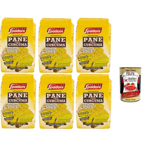Molino Spadoni Kurkuma-Brotmischung mit Sonnenblumenkernen schwarzen Leinsamen Dinkel und Haferkleie 6x1 kg italienisch Original Pastasauce + kostenlos polpa 400 g