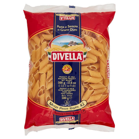 Divella Mezze Penne Rigate N. 42 Hartweizengrieß Pasta Italienische Nudeln Packung 10x500g Original italienisch