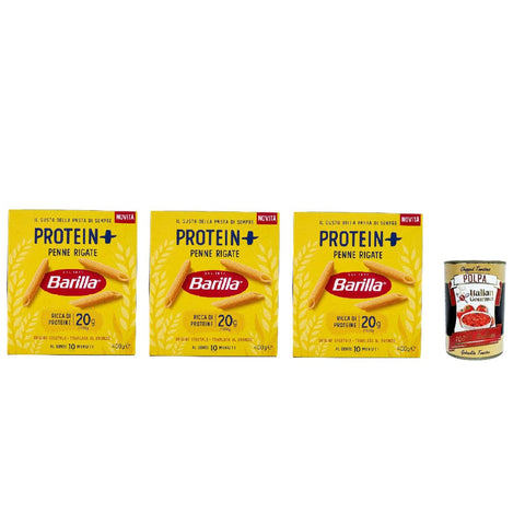 Barilla Protein+ Penne Rigate 400 gr, Pasta reich an pflanzlichem Protein, 3x 400 g Kurze Pasta italienisch Original