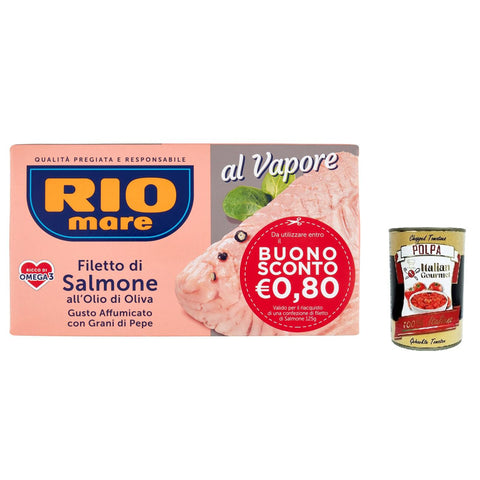 Rio Mare Gedämpftes Lachsfilet mit Olivenöl und Pfefferkörnern, geräucherter Geschmack, 125 g italienisch Original