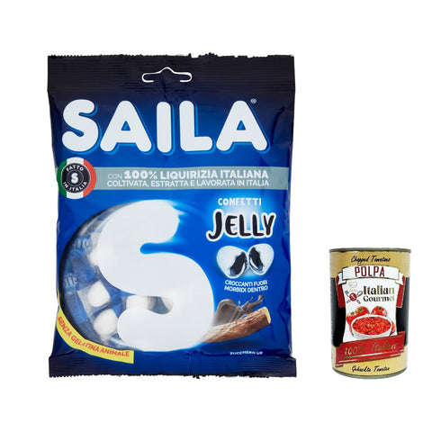 Saila Jelly Liquirizia, Bonbons Süßigkeiten Lakritze, 100% italienisches Lakritze 75 g + Italian Gourtmet polpa 400 g italienisch Original