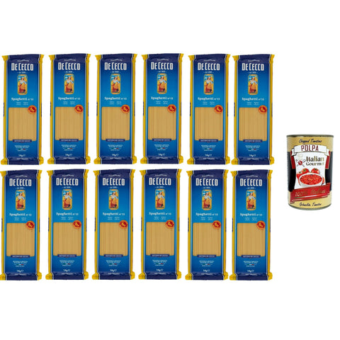 De Cecco Spaghetti Pasta di Semola di grano duro Food Service Spaghetti Hartweizengrieß Pasta Food Service 12x1 kg italienisch Original + kostenlos polpa 400 g