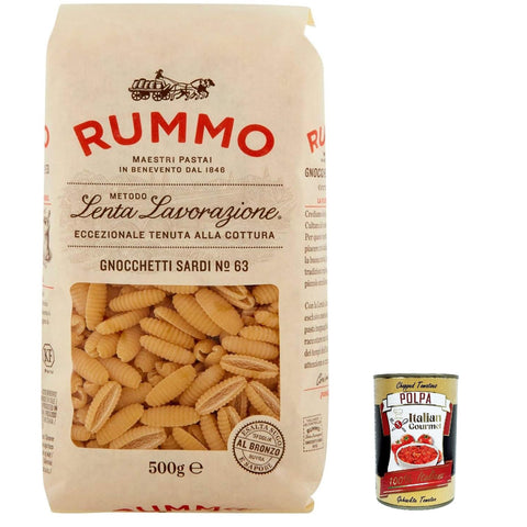 Rummo Gnocchetti Sardi N°63 Pasta Lenta Lavorazione Teigwaren aus Hartweizengrieß Bronze-Zeichnung 500 g 5x italienisch Original + kostenlos polpa 400 g