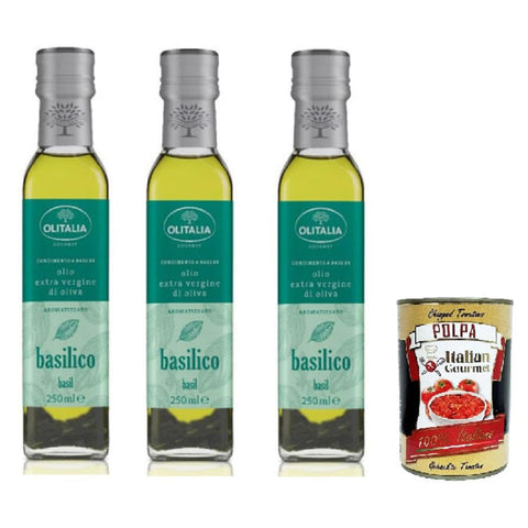 Olitalia Olivenöl mit Basilikum extra vergine 3x250 ml italienisch Original Pastasauce + kostenlos polpa 400 g