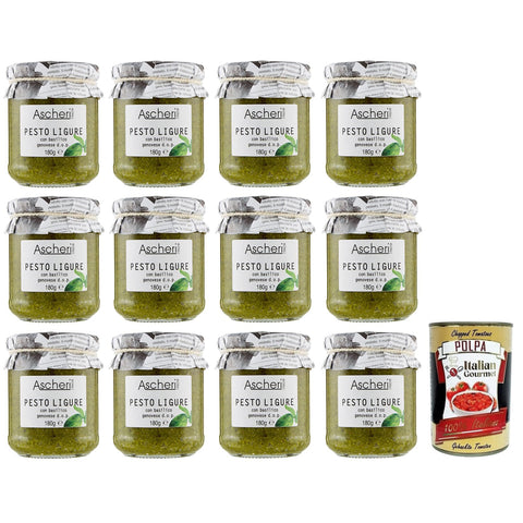 Ascheri 1960 Pesto Ligure con Basilico Genovese, Pesto Sauce mit Genuesischem Basilikum d.o.p. Glas 12x180g Original italienisch
