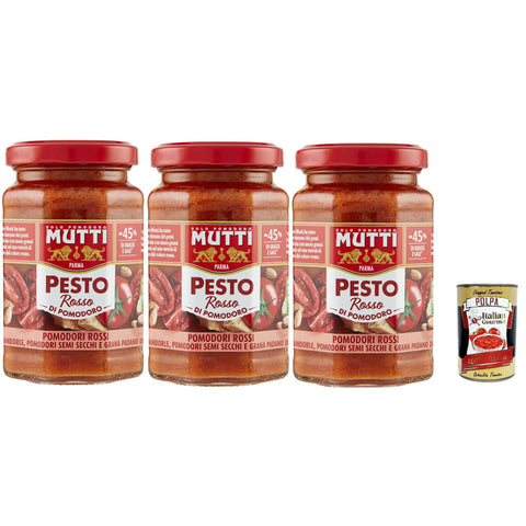 Mutti Pesto Rosso Pomodori Rossi Rotes Tomatenpesto Pasta Sauce 100% italienische Tomate Glas Würzsaucen mit Mandeln 3x180g Original italienisch