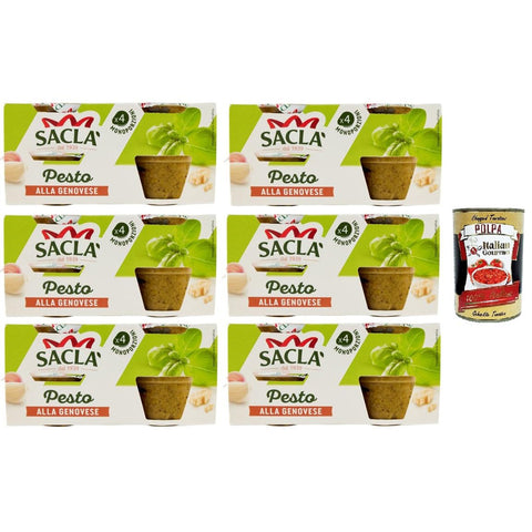 Saclà Genueser Pesto 4xME, Gewürz für Pasta und zur Bereicherung Ihrer Gerichte, mit italienischem Basilikum, 4 Einzelportionen à 45 g, 6x180 gr italienisch Original