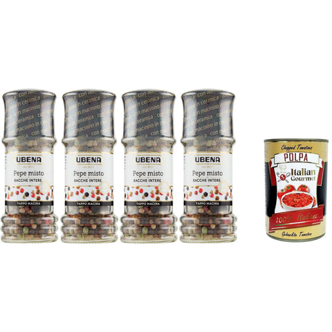 Ubena Gemischte Pfefferbeeren Ideal zum Würzen von Suppen und Braten Obst und Desserts Mahlkappenformat 4x42 g italienisch Original Pastasauce + kostenlos polpa