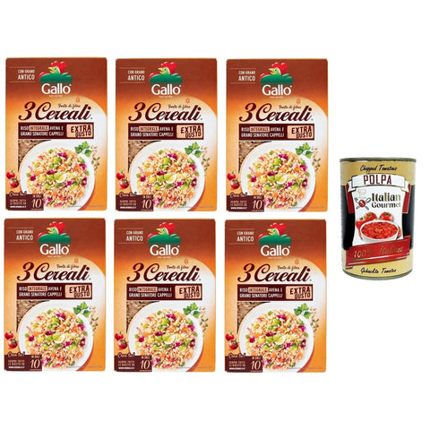 Riso Gallo- Riso Gallo- 3 Cereali. Riso integrale avena e Grano senatore Cappelli 3 Getreide. Brauner Reis Hafer und Senatore Cappelli-Weizen 6x400 g