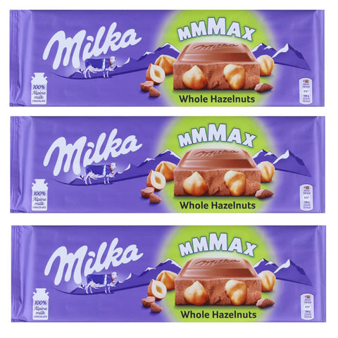 Milka MMMAX cioccolato al latte e nocciole intere Whole Hazelnuts Schokoladentafel Milchschokolade mit Ganze Haselnuss 270 g Riegel italienisch Original