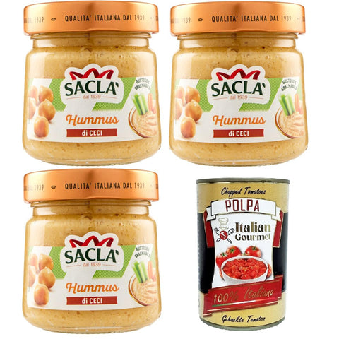 Saclà Salsa Hummus di Ceci Saclà Kichererbsen-Hummussauce 3x212 g italienisch Original + kostenlos polpa 400 g