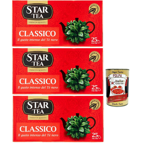 Star Tea Thè Classico, das klassische SchwarzTee, 25 Filter, eine feine Mischung mit ausgesuchten geernteten Blättern, 3x 37.5 g italienisch Original
